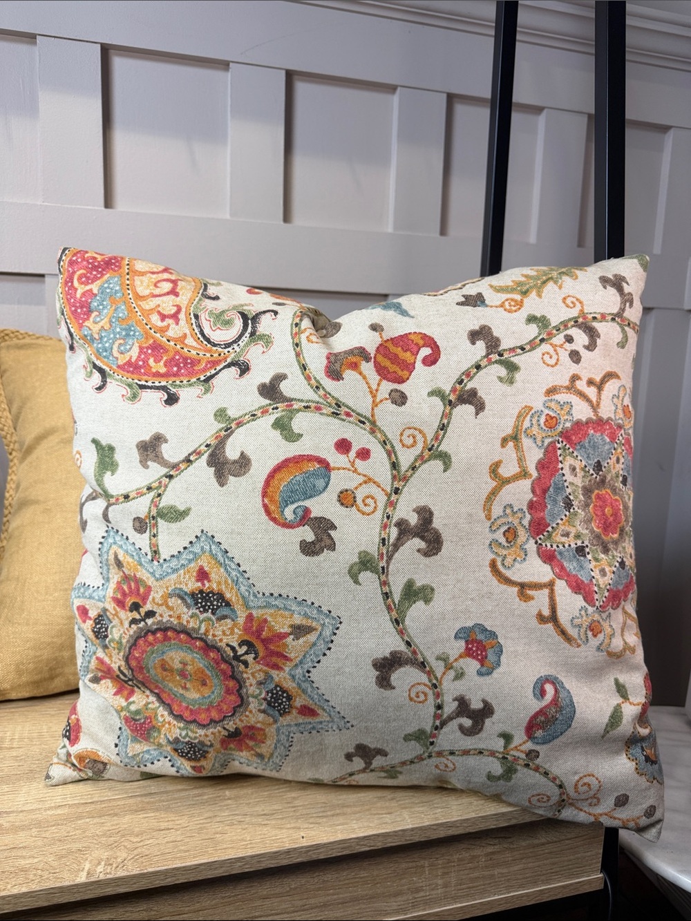Decorative Linen Floral Paisley Throw Pillow in Multi-Color 20”x 20”